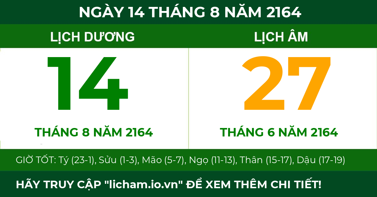 lịch âm ngày 14 tháng 8 năm 2164