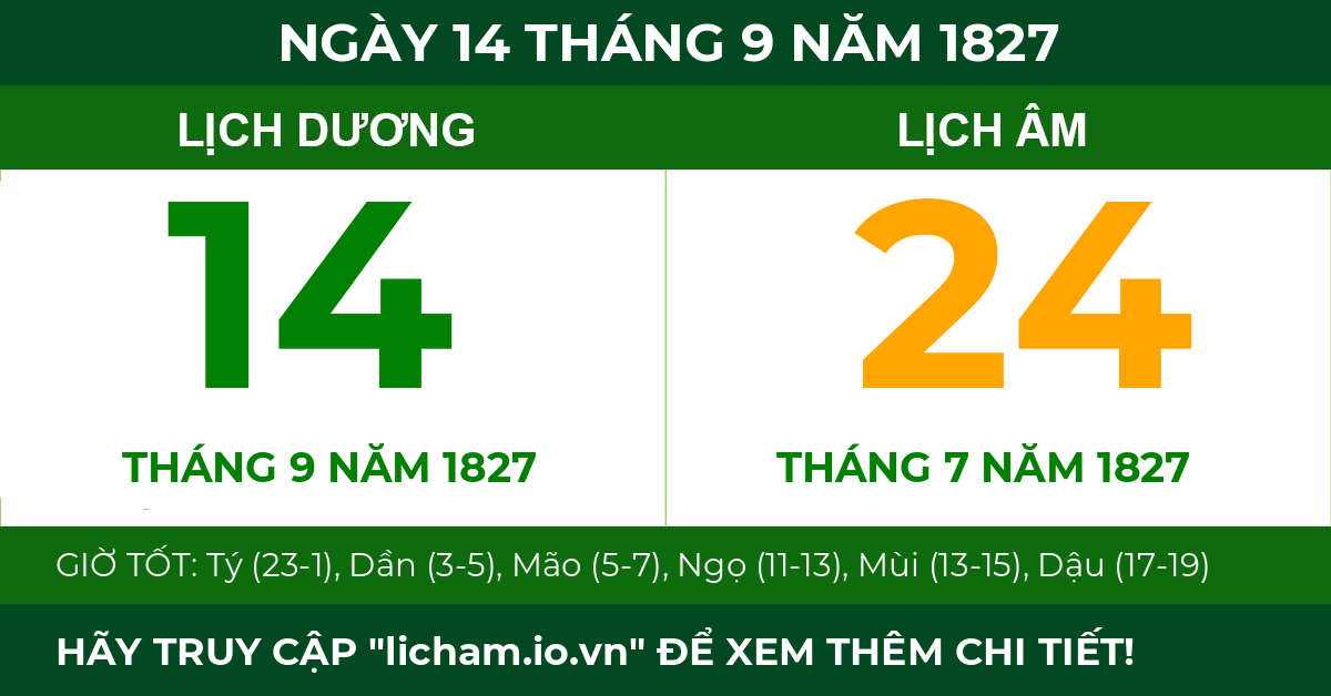 lịch âm ngày 14 tháng 9 năm 1827