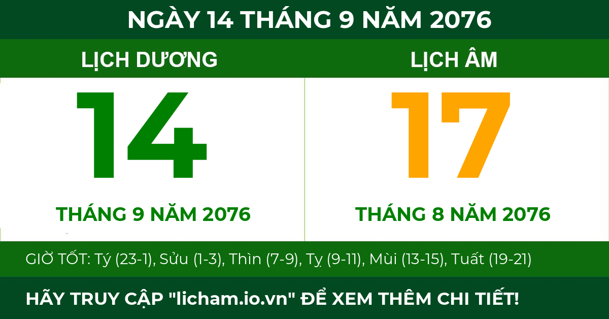 lịch âm ngày 14 tháng 9 năm 2076