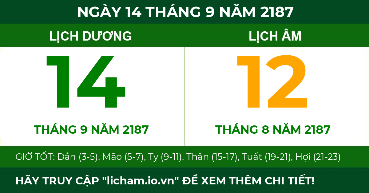 lịch âm ngày 14 tháng 9 năm 2187