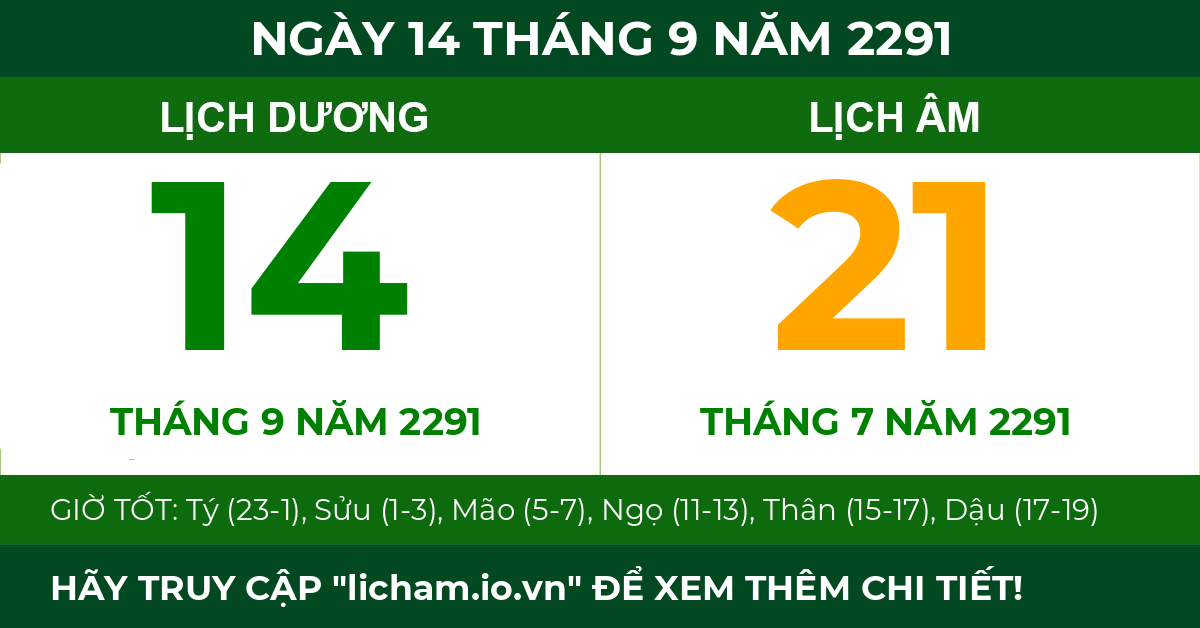 lịch âm ngày 14 tháng 9 năm 2291