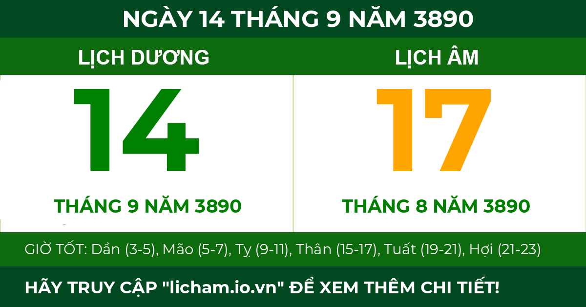lịch âm ngày 14 tháng 9 năm 3890