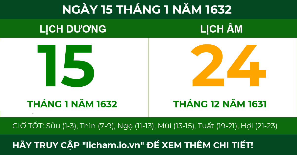 lịch âm ngày 15 tháng 1 năm 1632