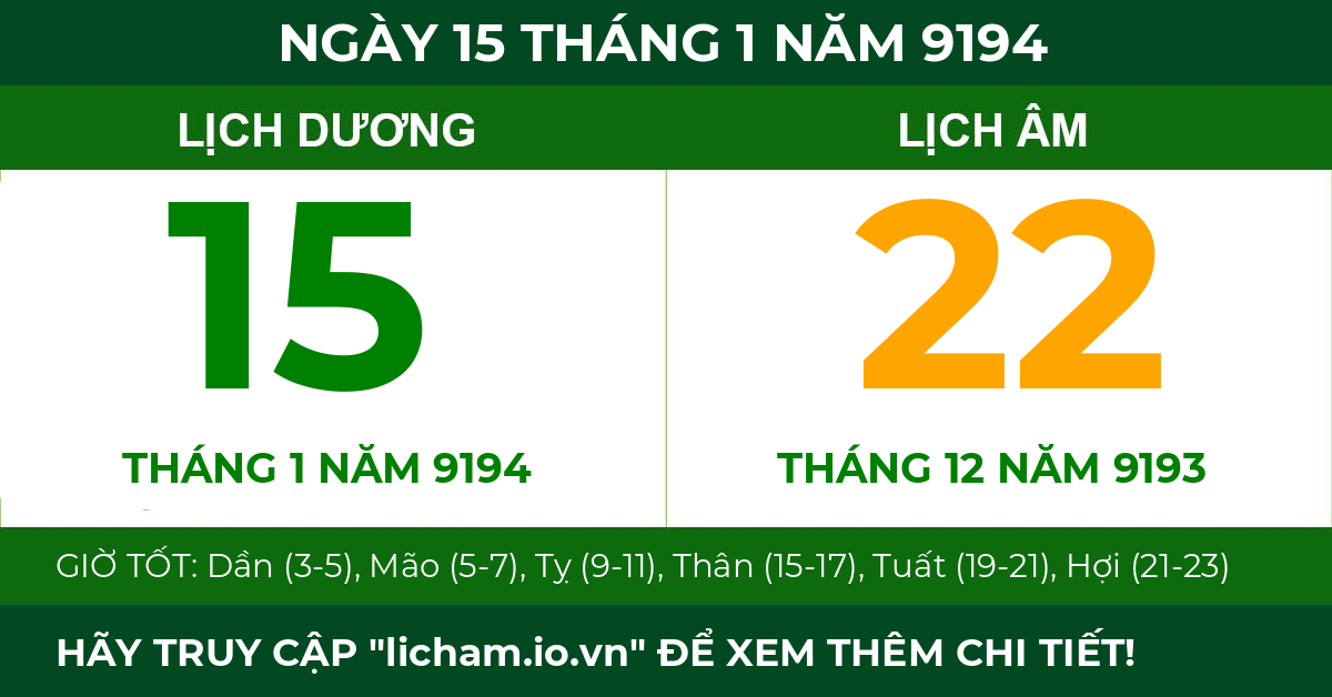 lịch âm ngày 15 tháng 1 năm 9194