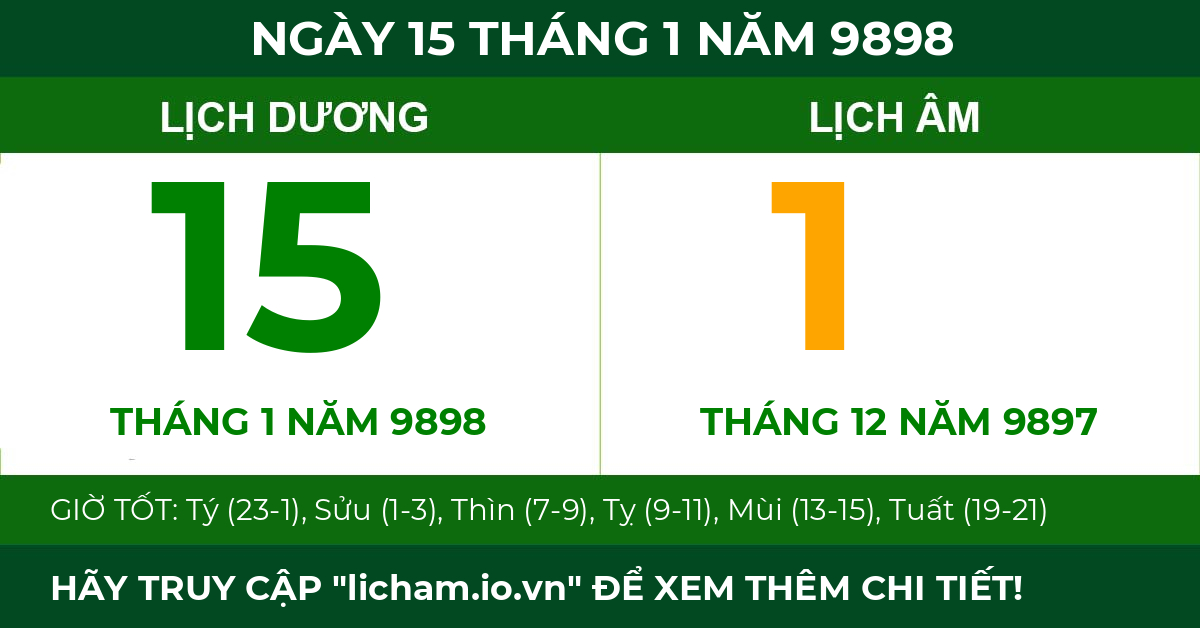 lịch âm ngày 15 tháng 1 năm 9898