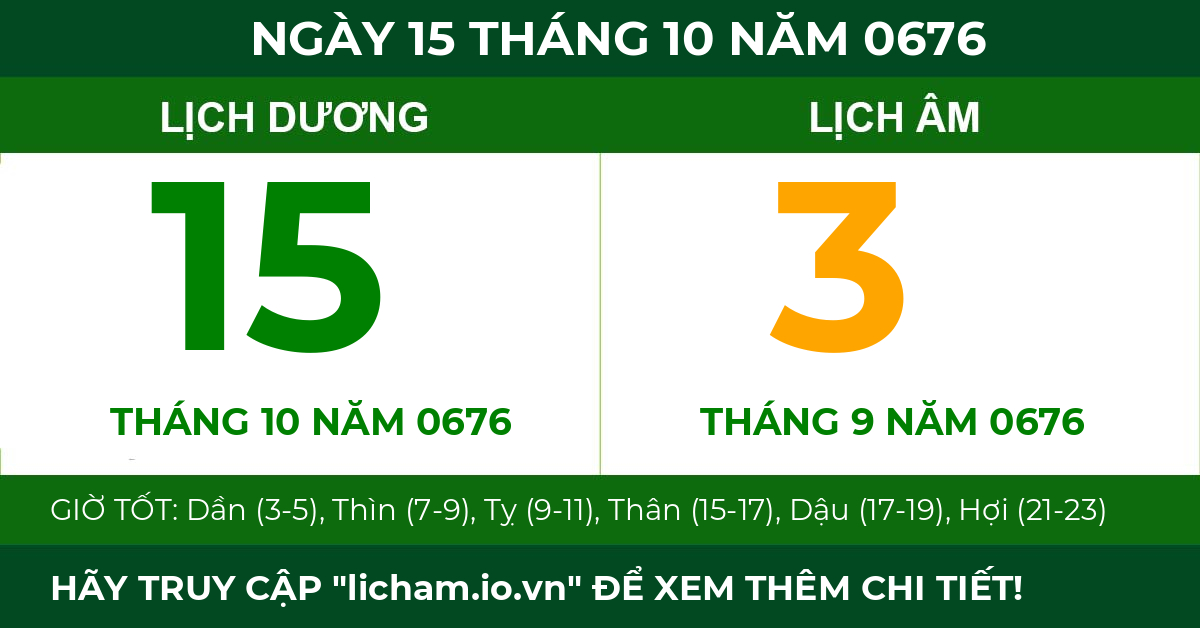 lịch âm ngày 15 tháng 10 năm 0676