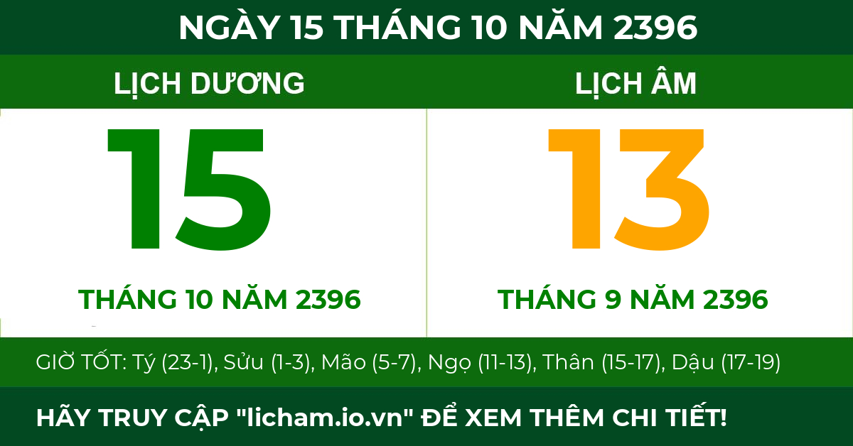 lịch âm ngày 15 tháng 10 năm 2396