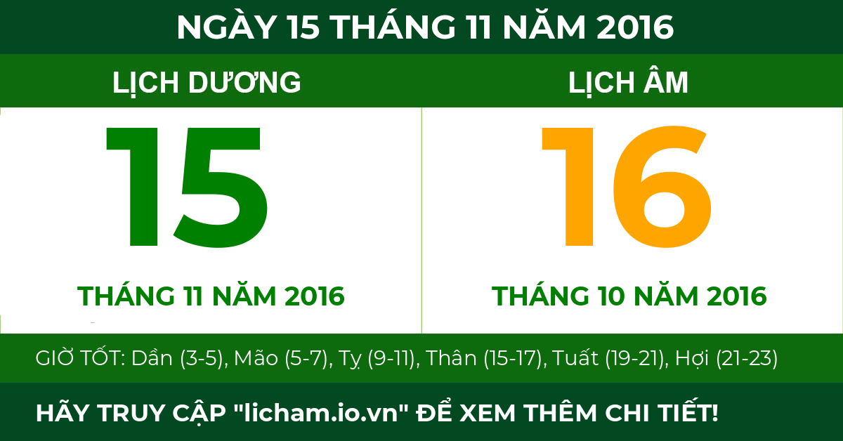 lịch âm ngày 15 tháng 11 năm 2016