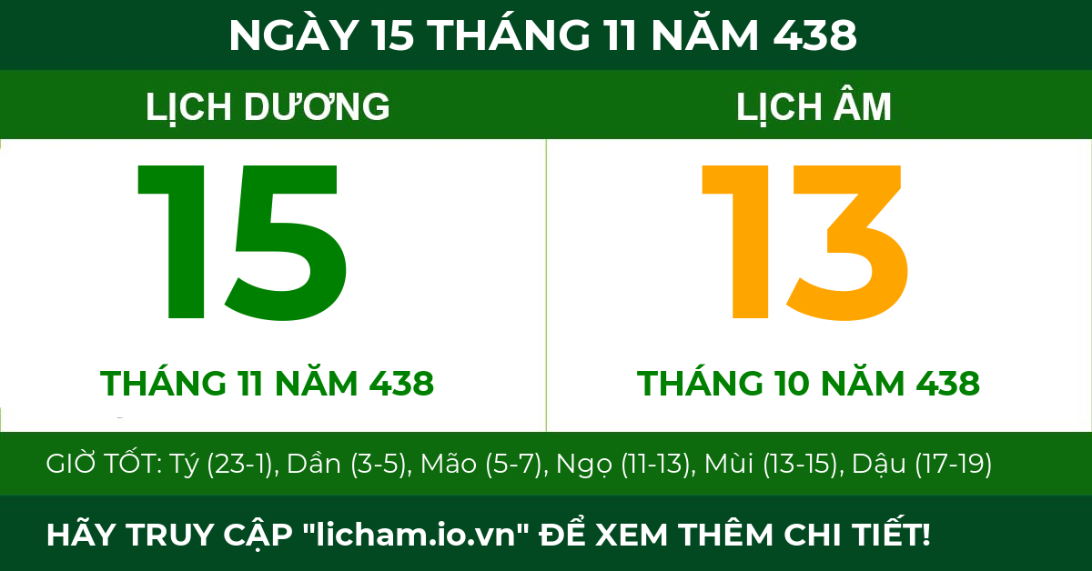 lịch âm ngày 15 tháng 11 năm 438