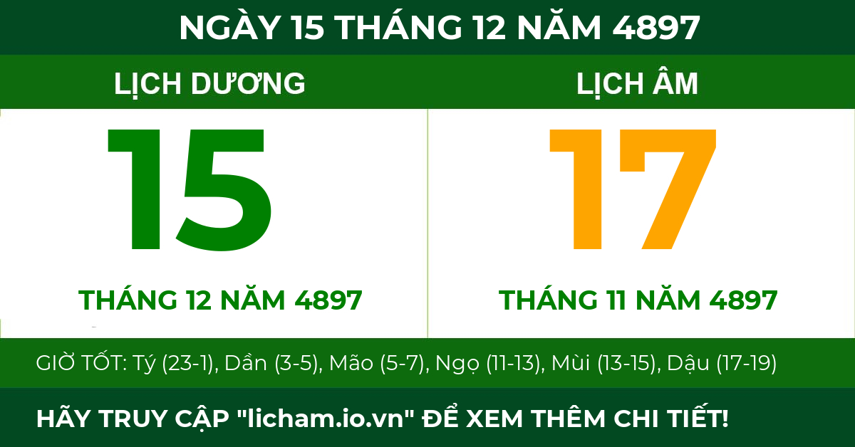 lịch âm ngày 15 tháng 12 năm 4897