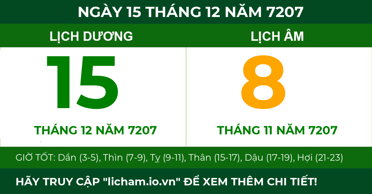 lịch âm ngày 15 tháng 12 năm 7207