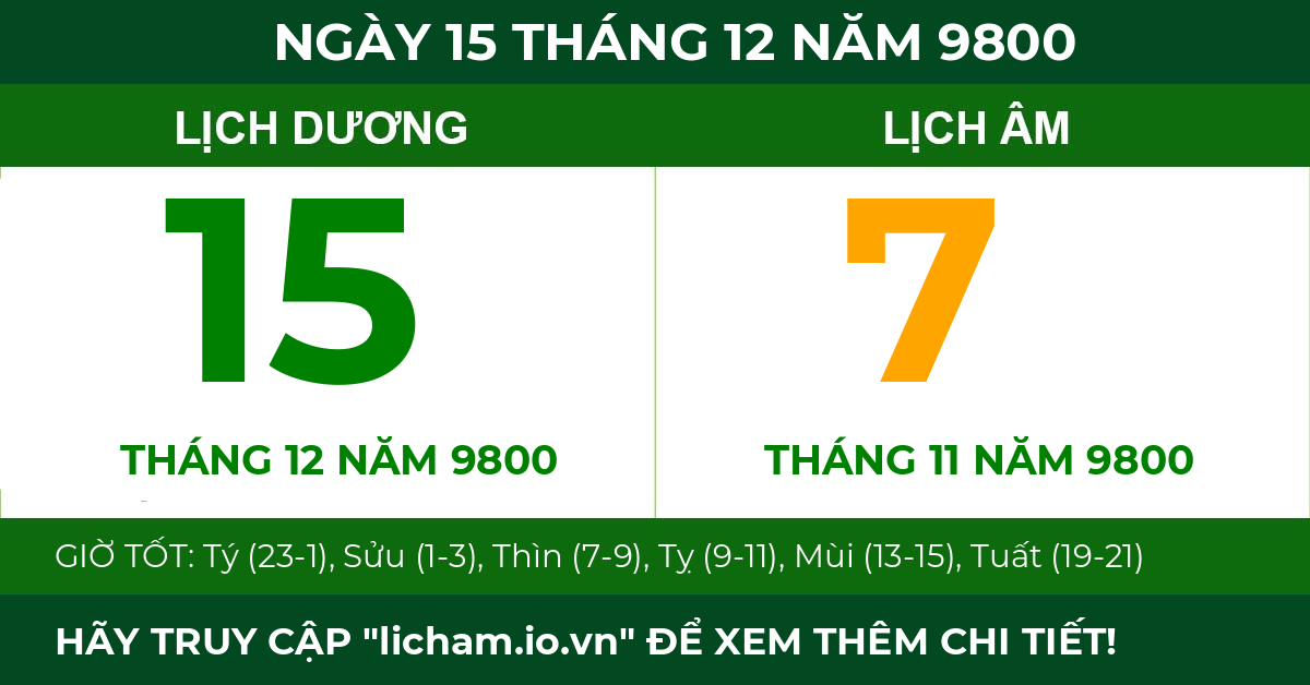 lịch âm ngày 15 tháng 12 năm 9800