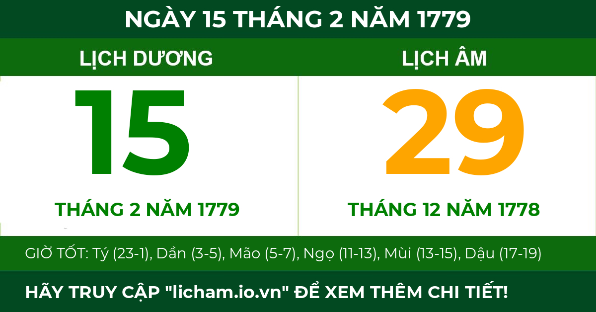 lịch âm ngày 15 tháng 2 năm 1779