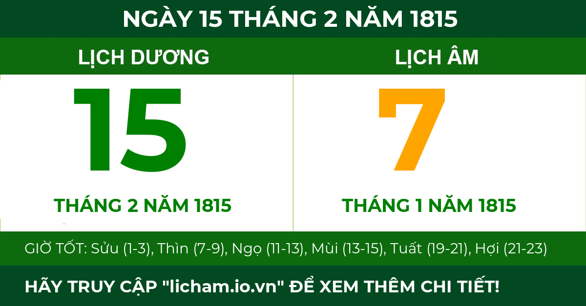lịch âm ngày 15 tháng 2 năm 1815