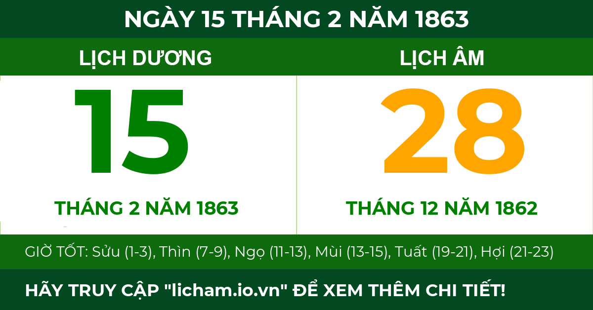 lịch âm ngày 15 tháng 2 năm 1863