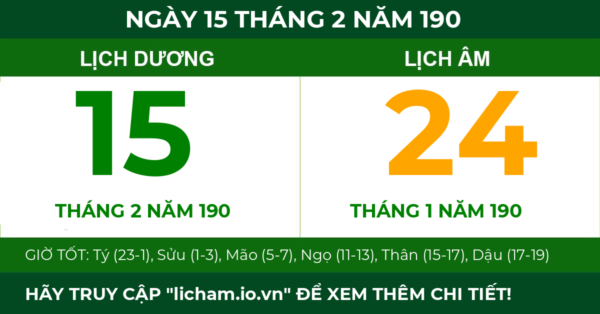 lịch âm ngày 15 tháng 2 năm 190