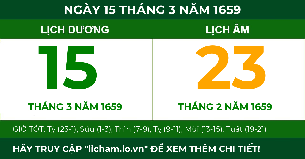 lịch âm ngày 15 tháng 3 năm 1659