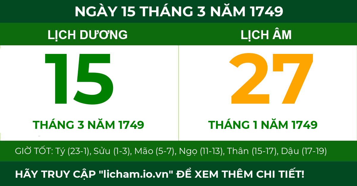 lịch âm ngày 15 tháng 3 năm 1749