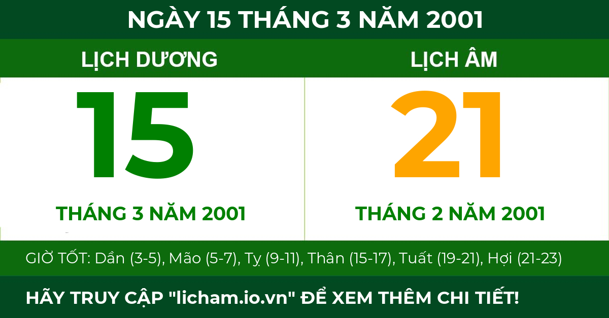 lịch âm ngày 15 tháng 3 năm 2001