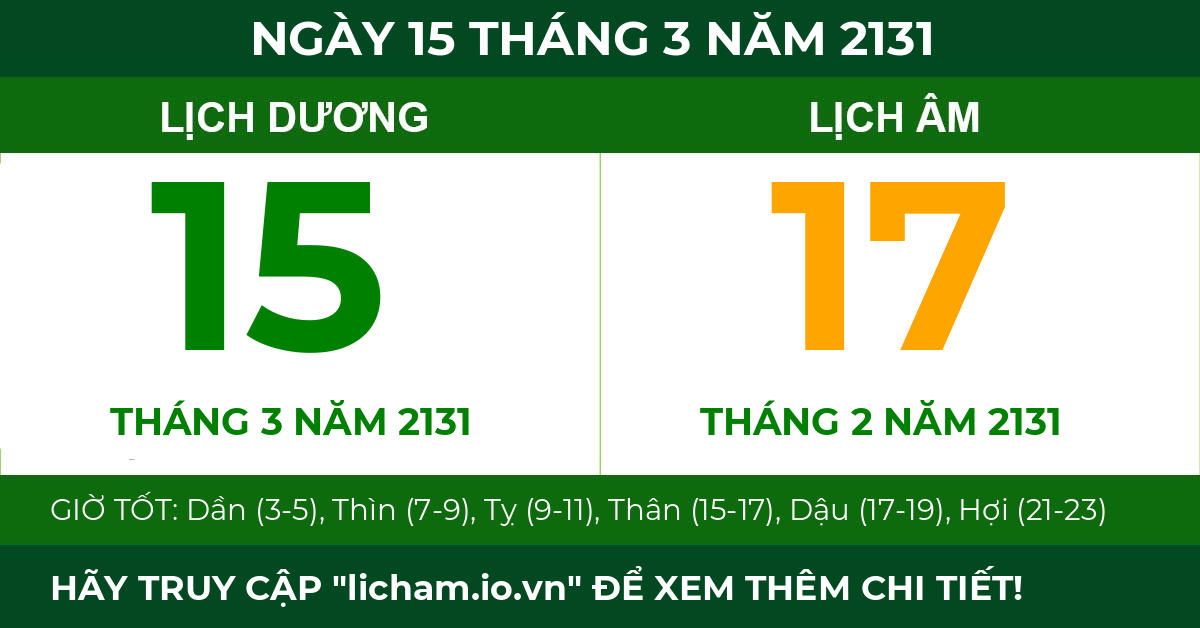 lịch âm ngày 15 tháng 3 năm 2131