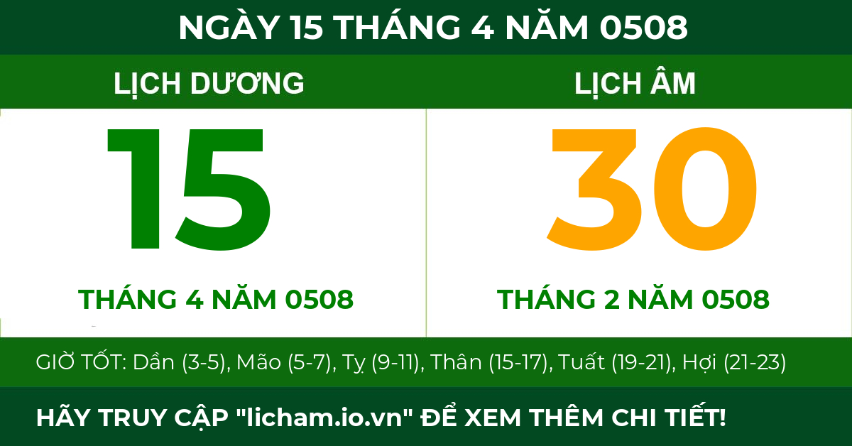 lịch âm ngày 15 tháng 4 năm 0508