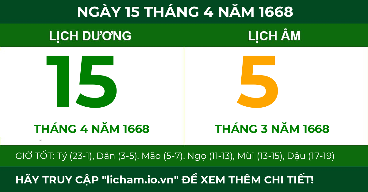 lịch âm ngày 15 tháng 4 năm 1668