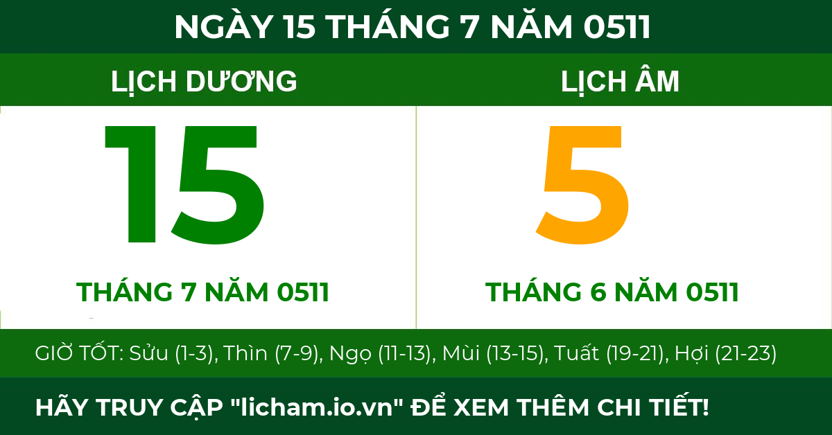 lịch âm ngày 15 tháng 7 năm 0511