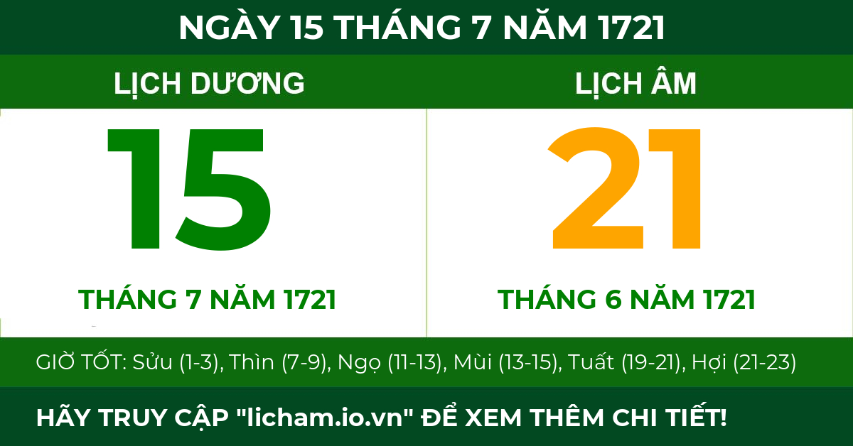 lịch âm ngày 15 tháng 7 năm 1721
