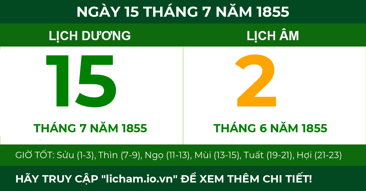 lịch âm ngày 15 tháng 7 năm 1855