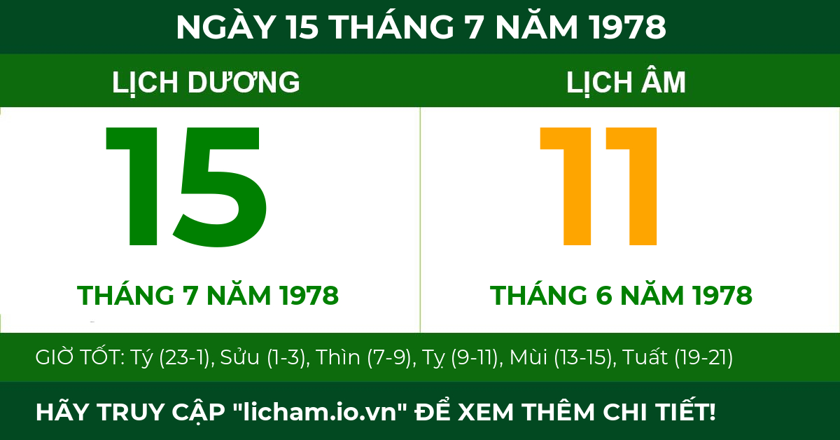lịch âm ngày 15 tháng 7 năm 1978