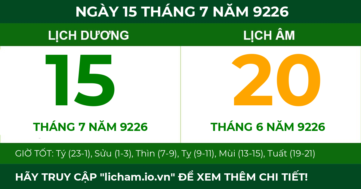 lịch âm ngày 15 tháng 7 năm 9226