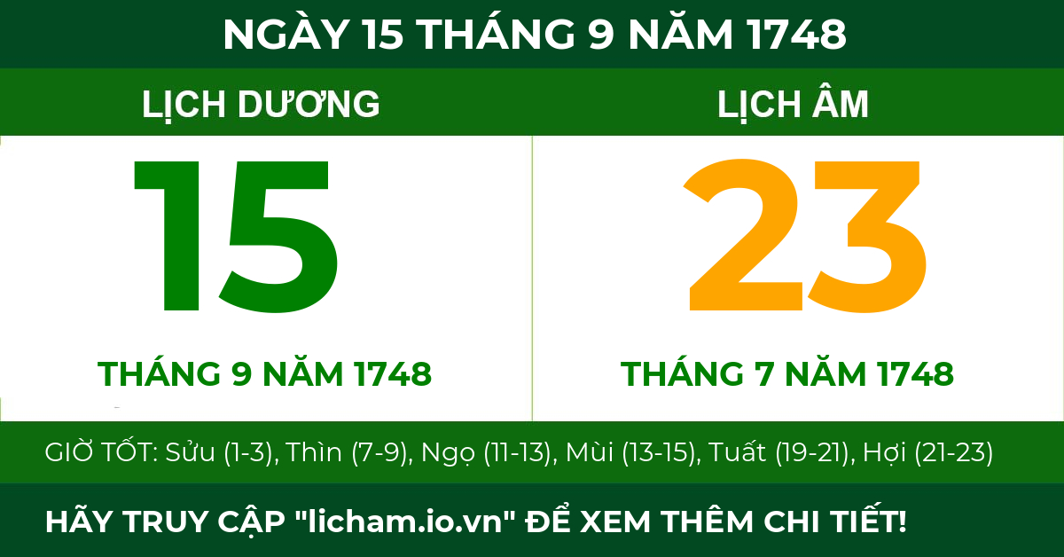 lịch âm ngày 15 tháng 9 năm 1748