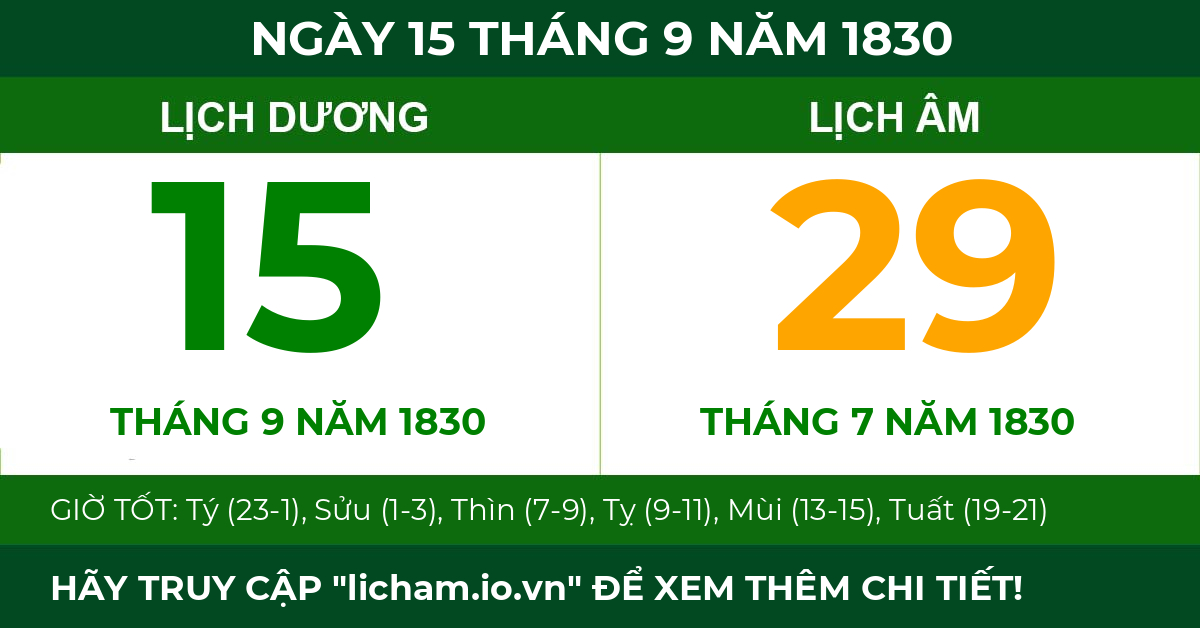lịch âm ngày 15 tháng 9 năm 1830