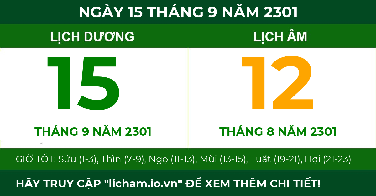 lịch âm ngày 15 tháng 9 năm 2301