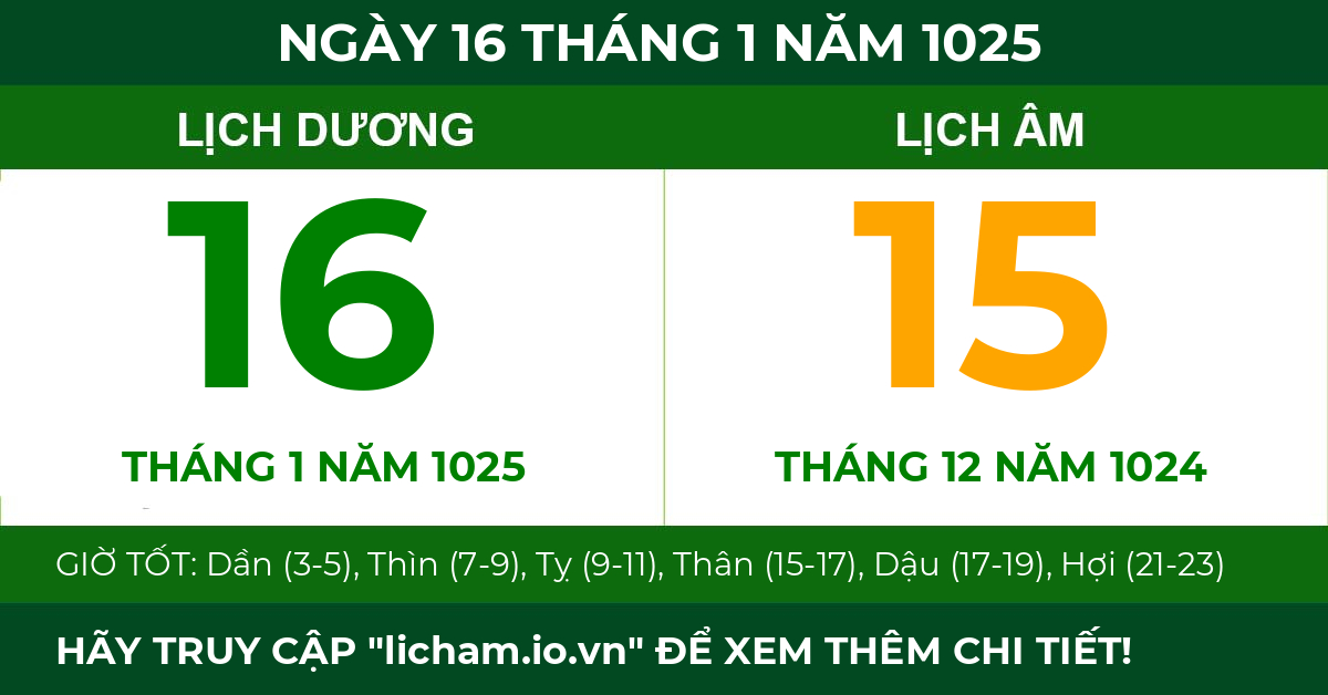 lịch âm ngày 16 tháng 1 năm 1025