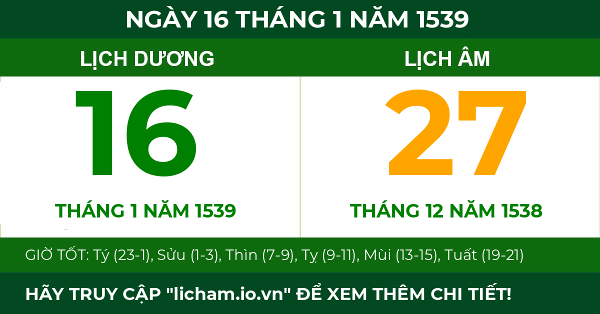 lịch âm ngày 16 tháng 1 năm 1539