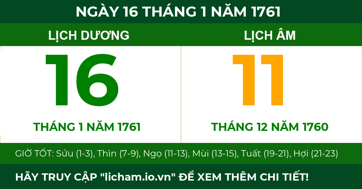 lịch âm ngày 16 tháng 1 năm 1761