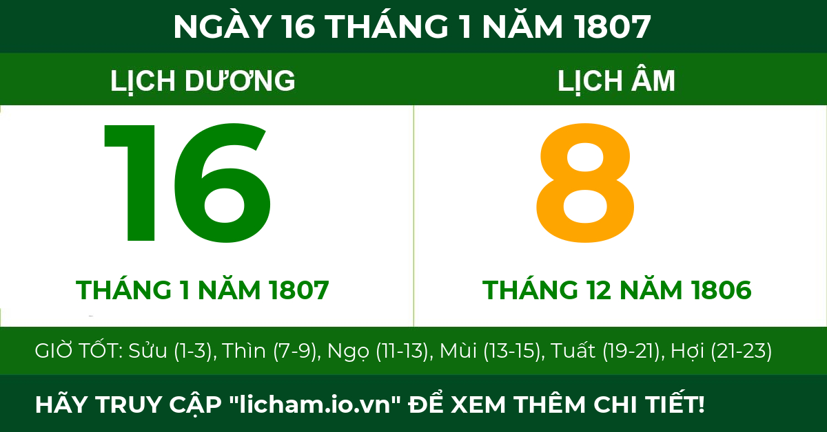 lịch âm ngày 16 tháng 1 năm 1807