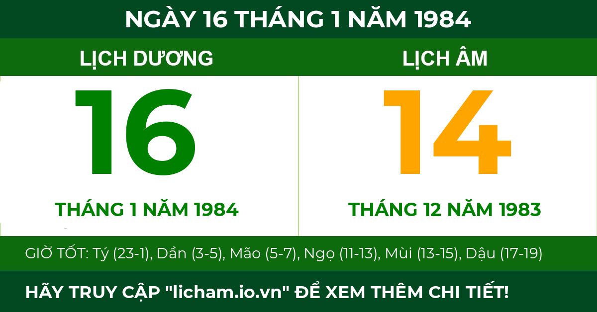 lịch âm ngày 16 tháng 1 năm 1984