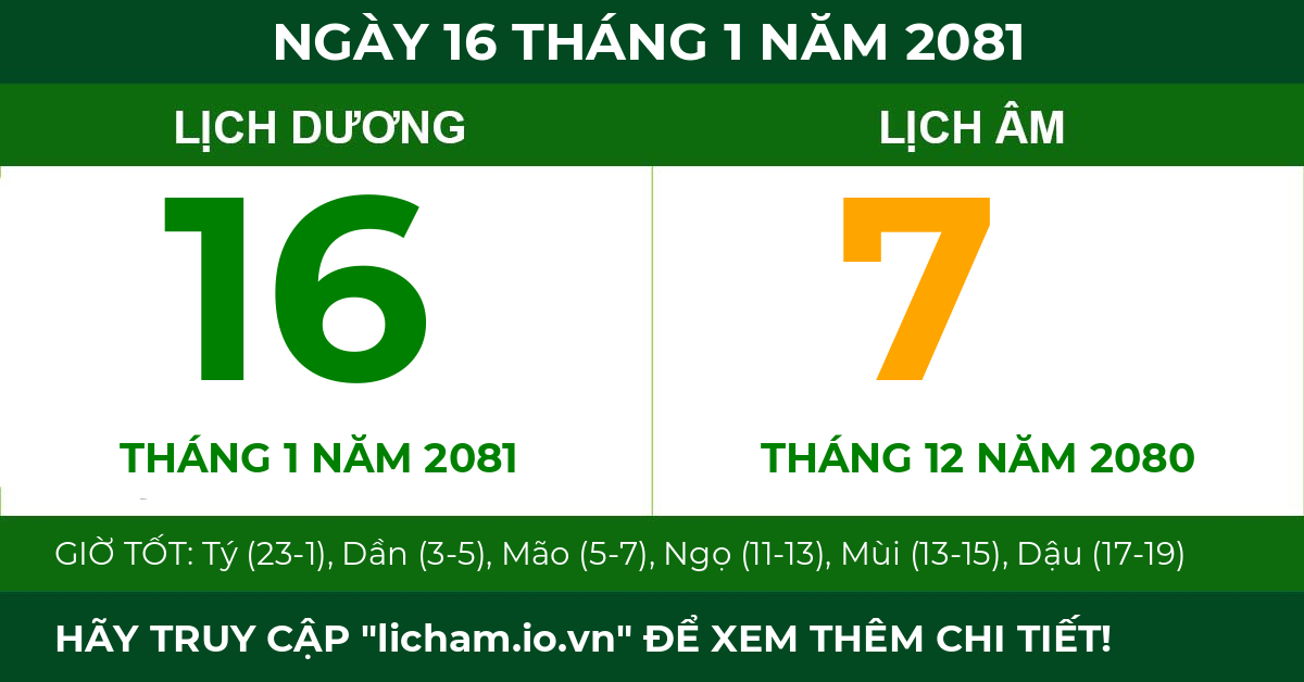 lịch âm ngày 16 tháng 1 năm 2081