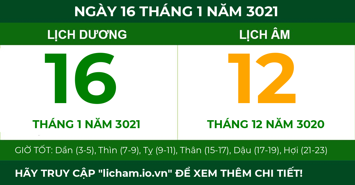lịch âm ngày 16 tháng 1 năm 3021