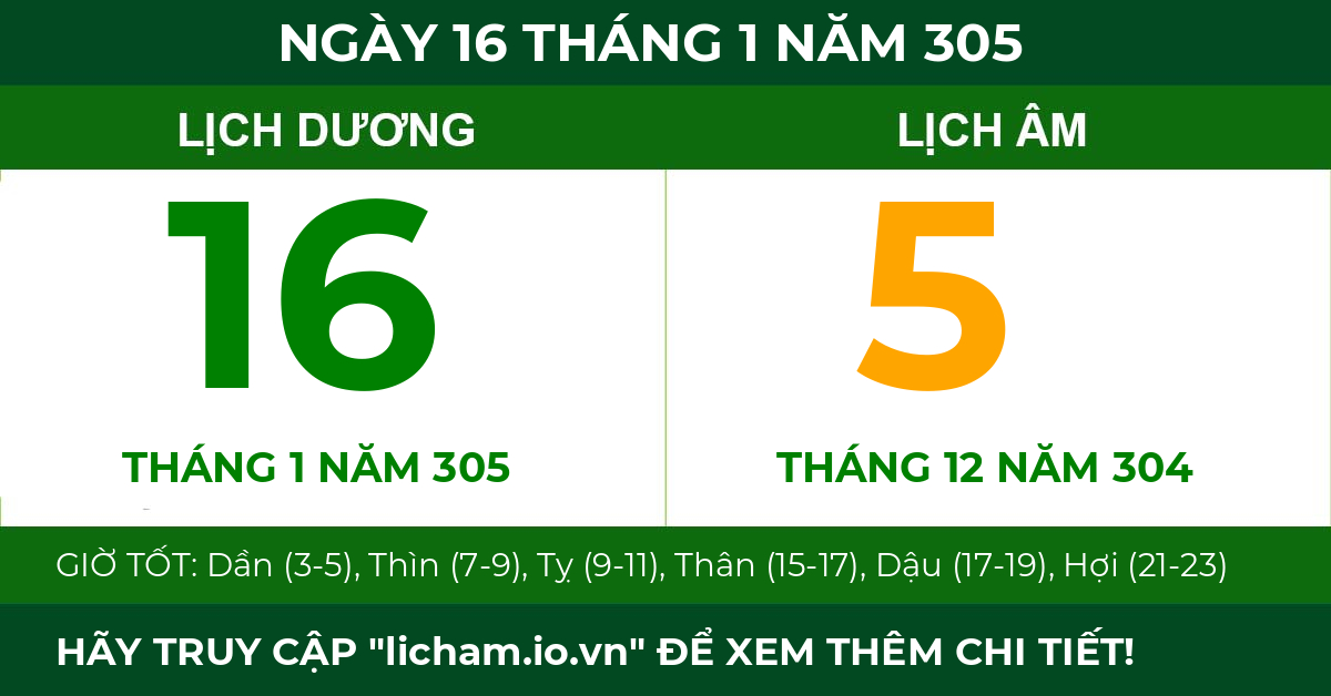 lịch âm ngày 16 tháng 1 năm 305