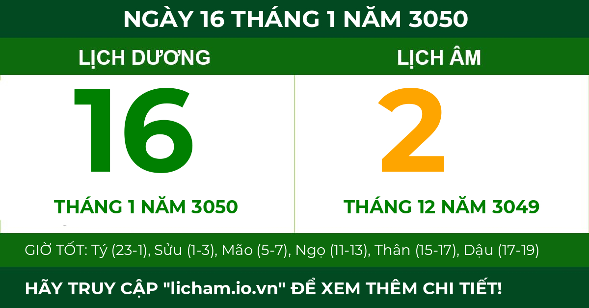 lịch âm ngày 16 tháng 1 năm 3050