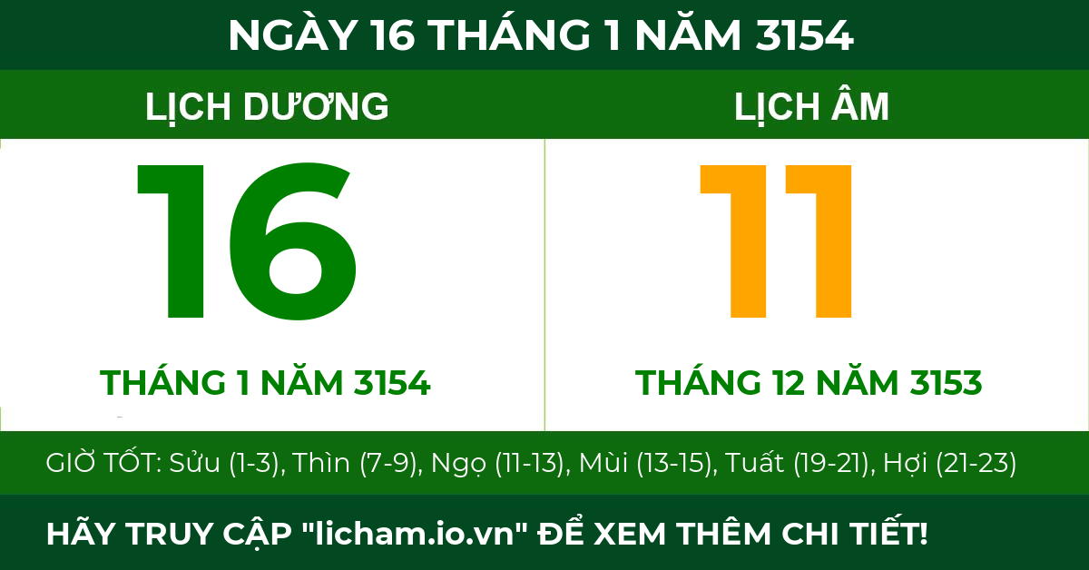 lịch âm ngày 16 tháng 1 năm 3154