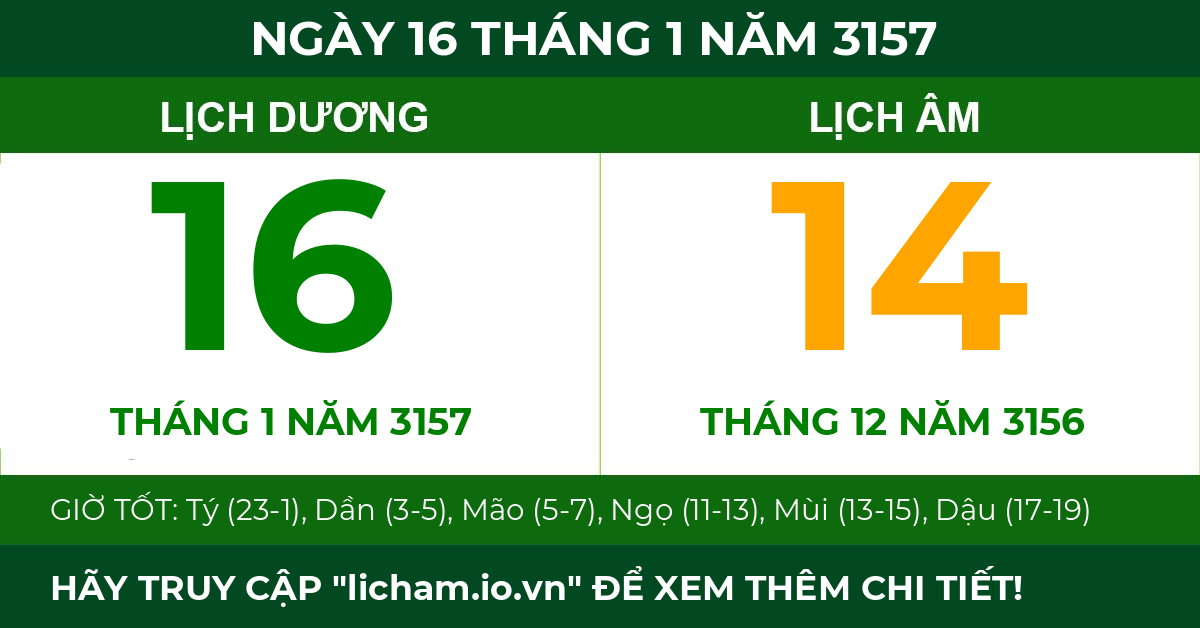 lịch âm ngày 16 tháng 1 năm 3157