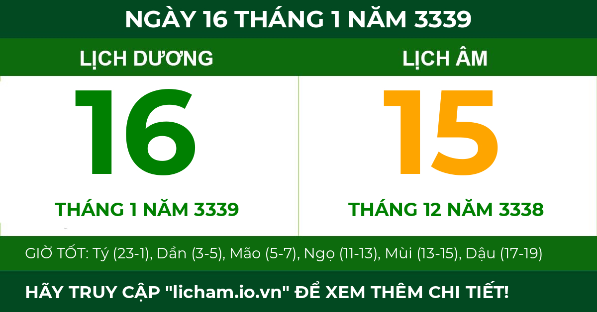lịch âm ngày 16 tháng 1 năm 3339