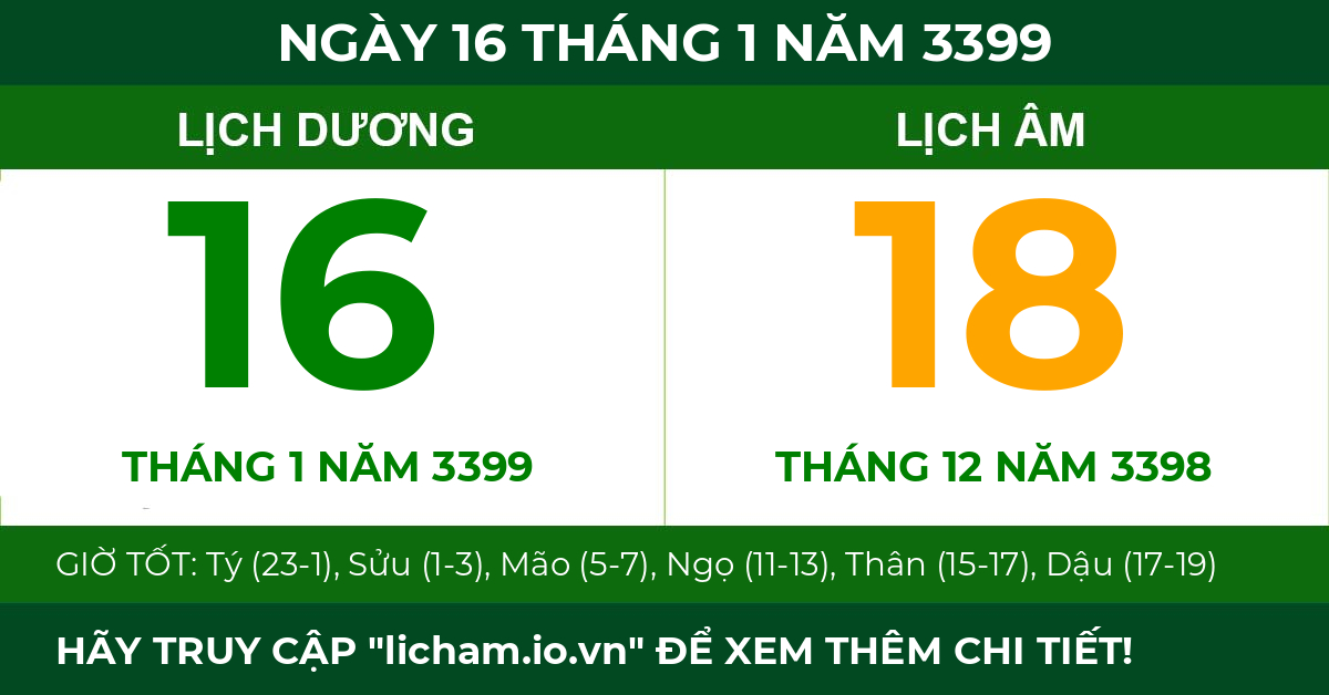 lịch âm ngày 16 tháng 1 năm 3399