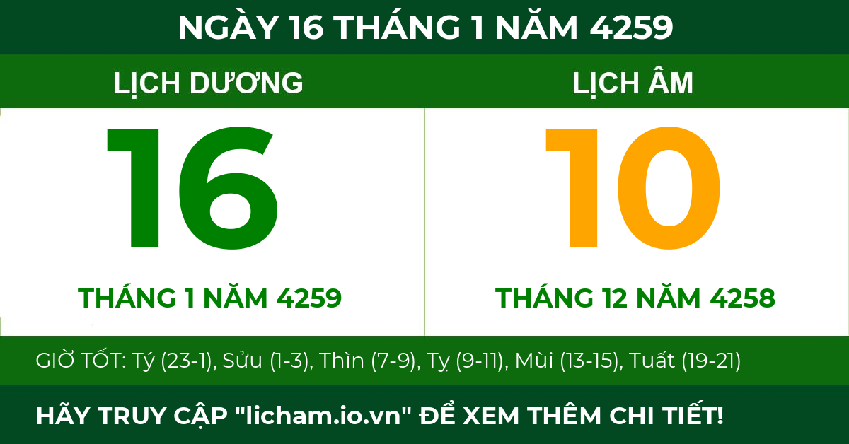 lịch âm ngày 16 tháng 1 năm 4259
