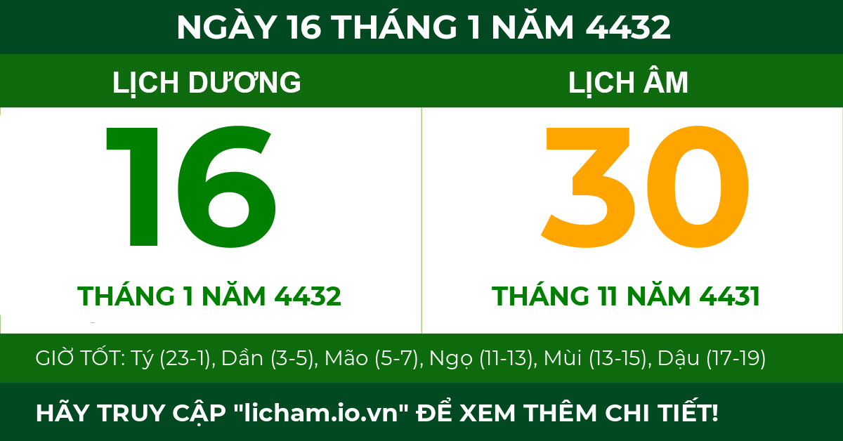 lịch âm ngày 16 tháng 1 năm 4432