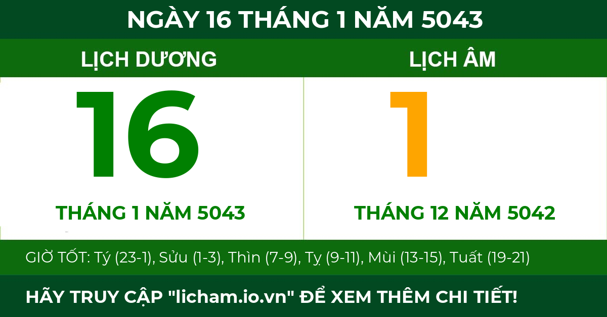 lịch âm ngày 16 tháng 1 năm 5043